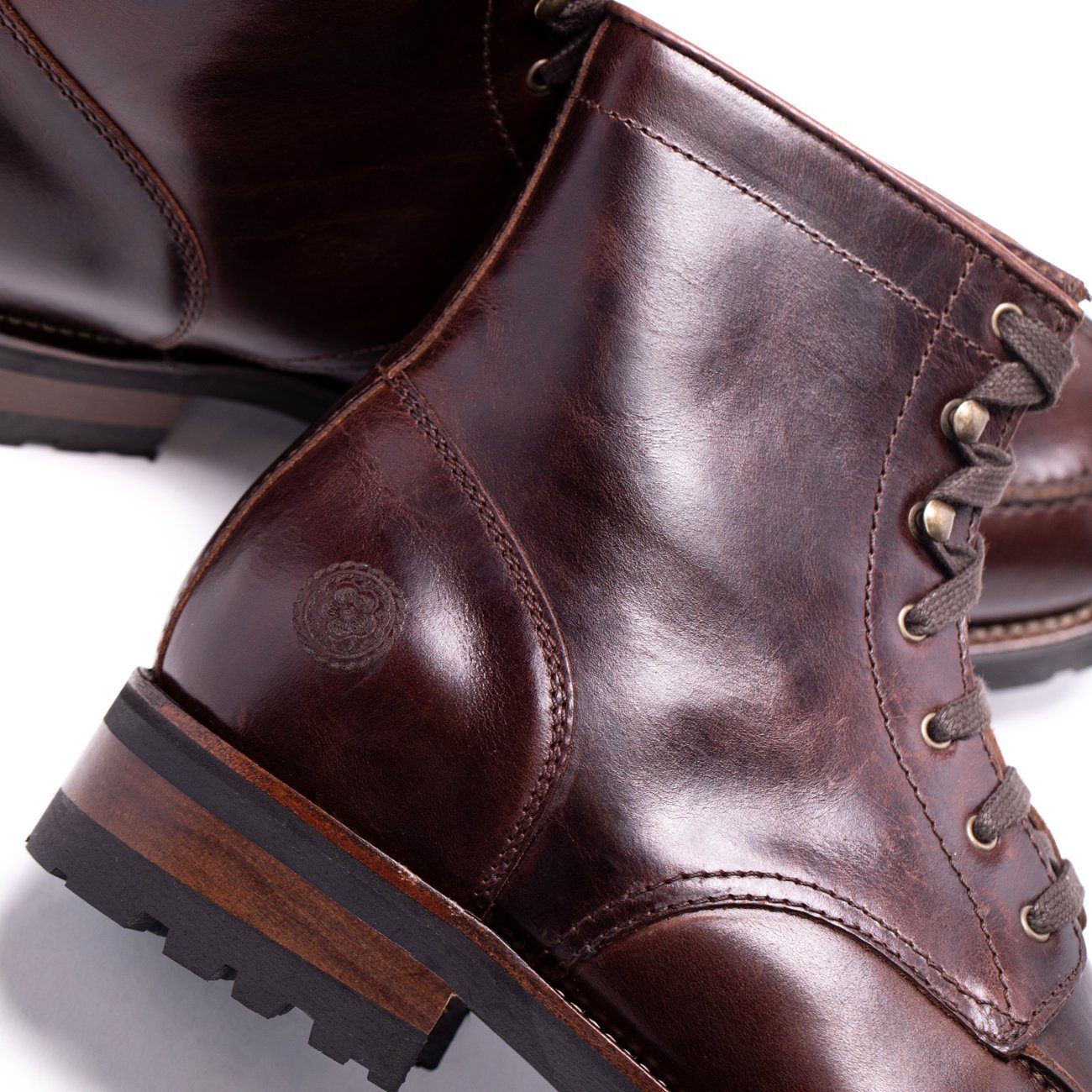 Mens Aster Brown Military Inspired Leather Boot - Ranch Road Boots™ Side Logo Detail