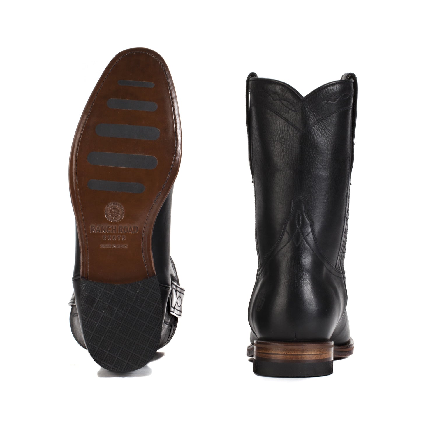 Mens Handmade Leather Bexar Black Roper Boots - Ranch Road Boots™ Bottom Heel 