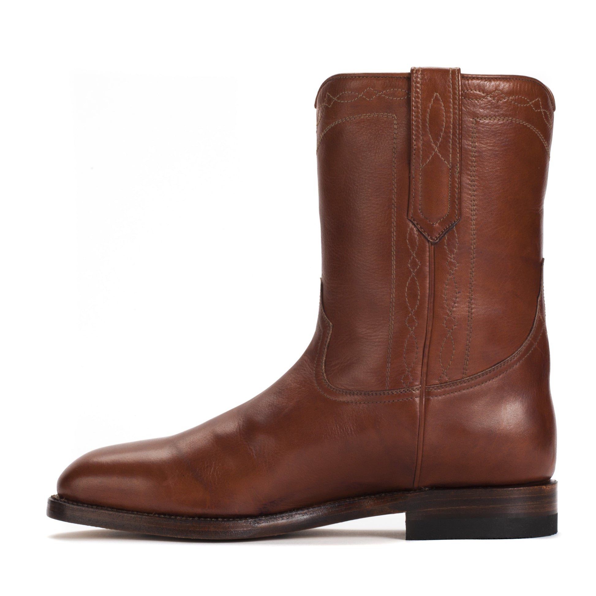 Mens Handmade Leather Bexar Cognac Boots - Ranch Road Boots™ - side stitch detail