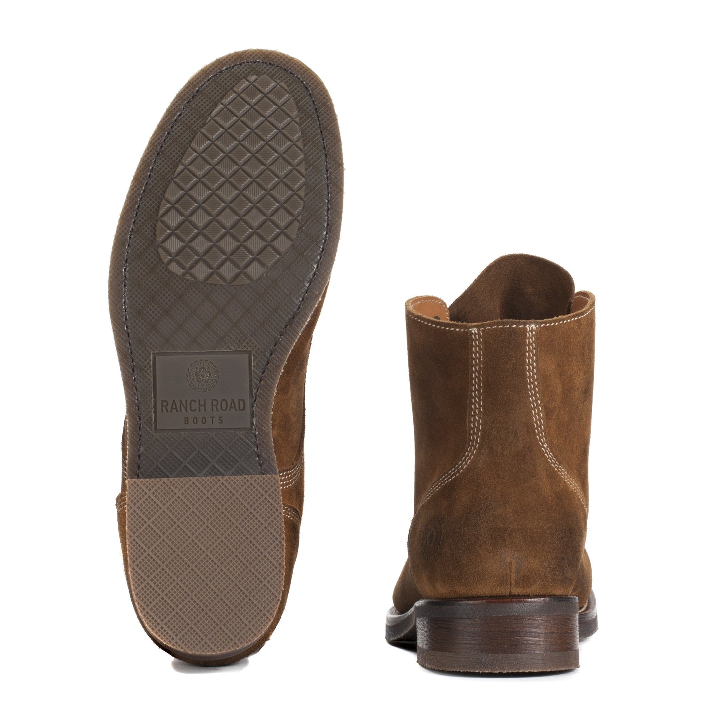 Mens Handmade Leather Military Tan Boondocker Boots - Ranch Road Boots™ Bottom Heel