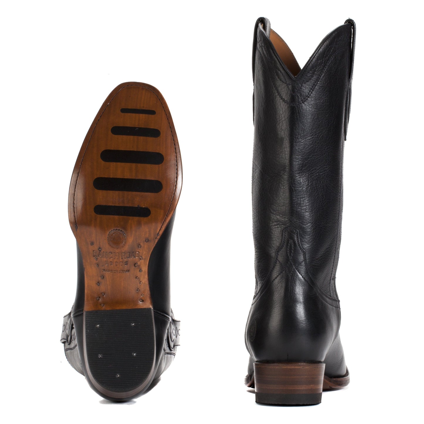 Mens Capistrano Handmade Black Cowboy Boots - Ranch Road Boots™ Bottom Heel