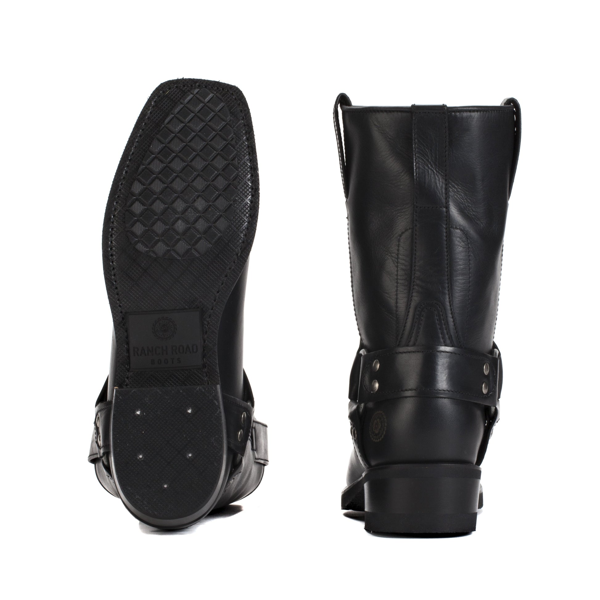 Mens Honcho Black - Handmade Leather Moto Boots - Ranch Road Boots™ Bottom Heel