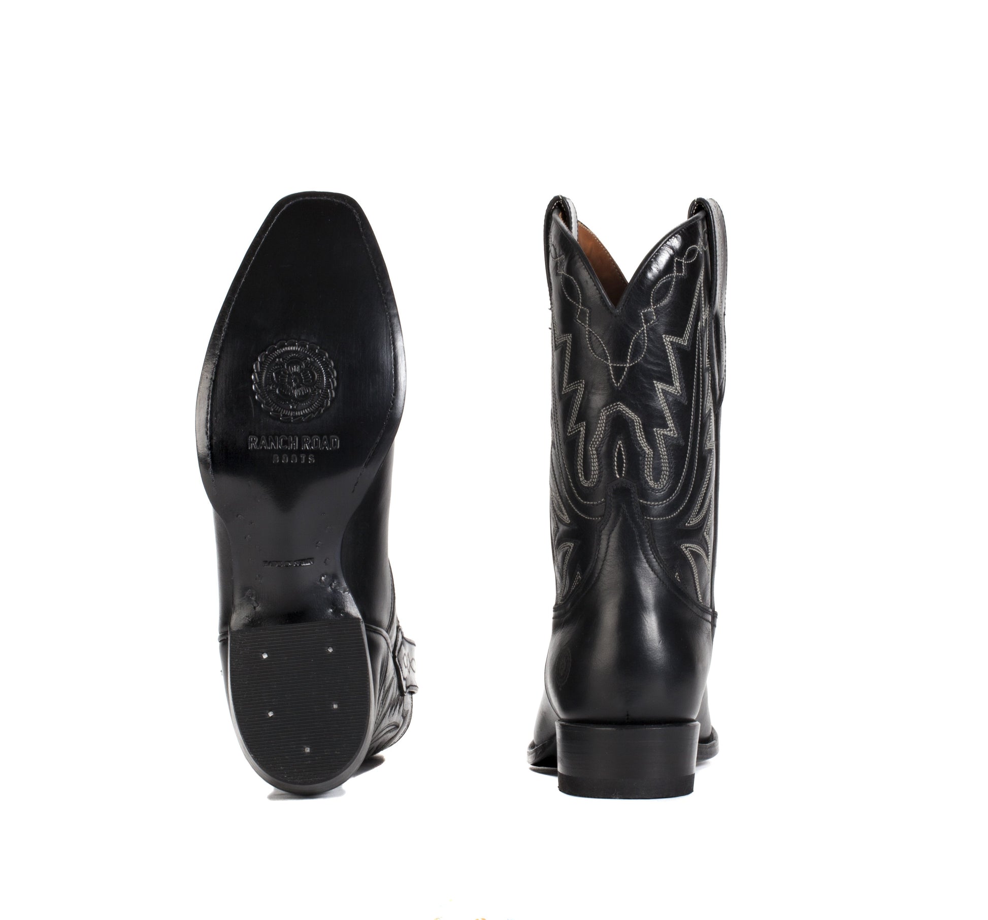 Mens Maverick Black - Vintage-Style Western Boots - Ranch Road Boots™ Bottom Heel