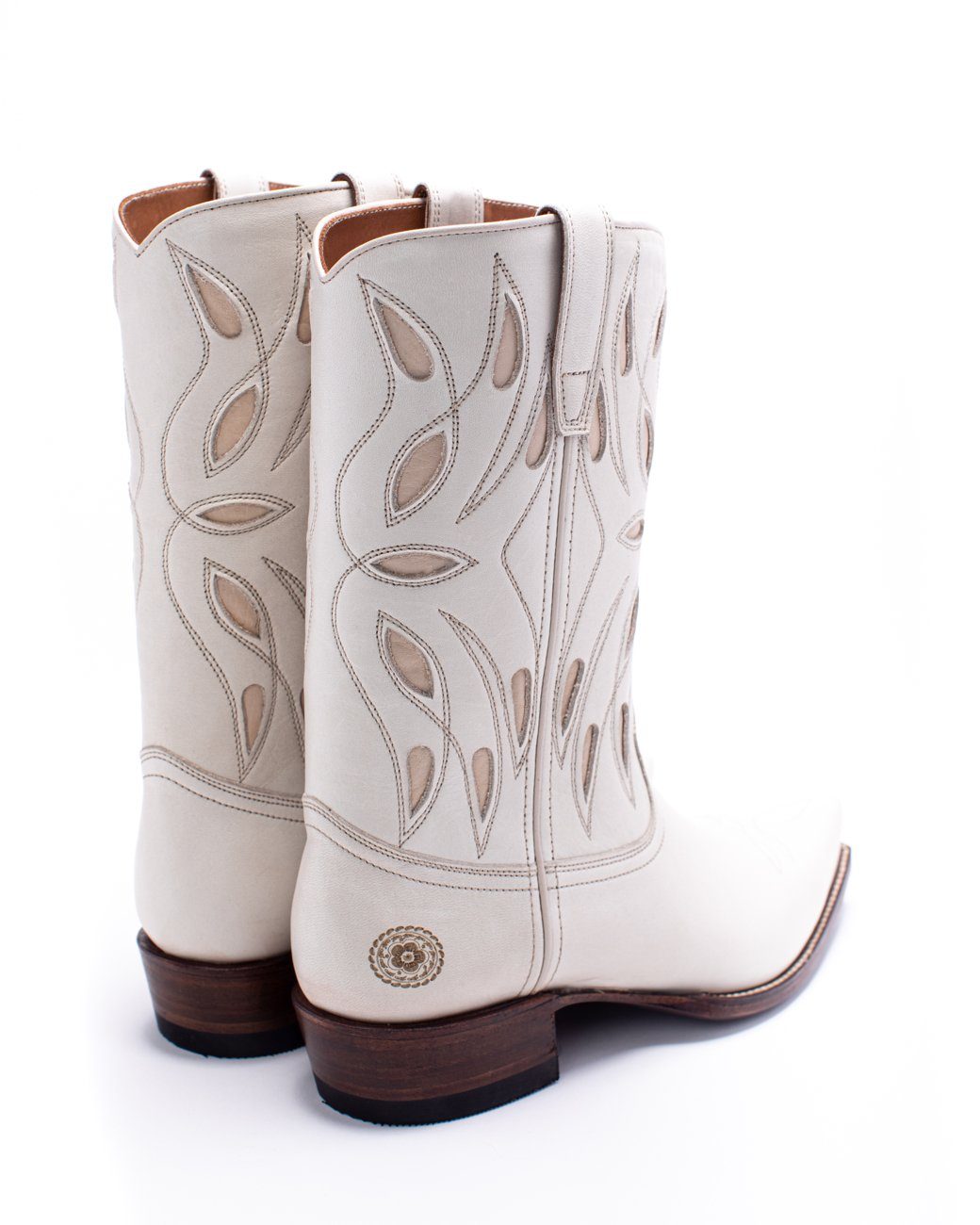 Womens Sagebrush White Leather Cowboy Boot - Ranch Road Boots™ Back Side Stitching