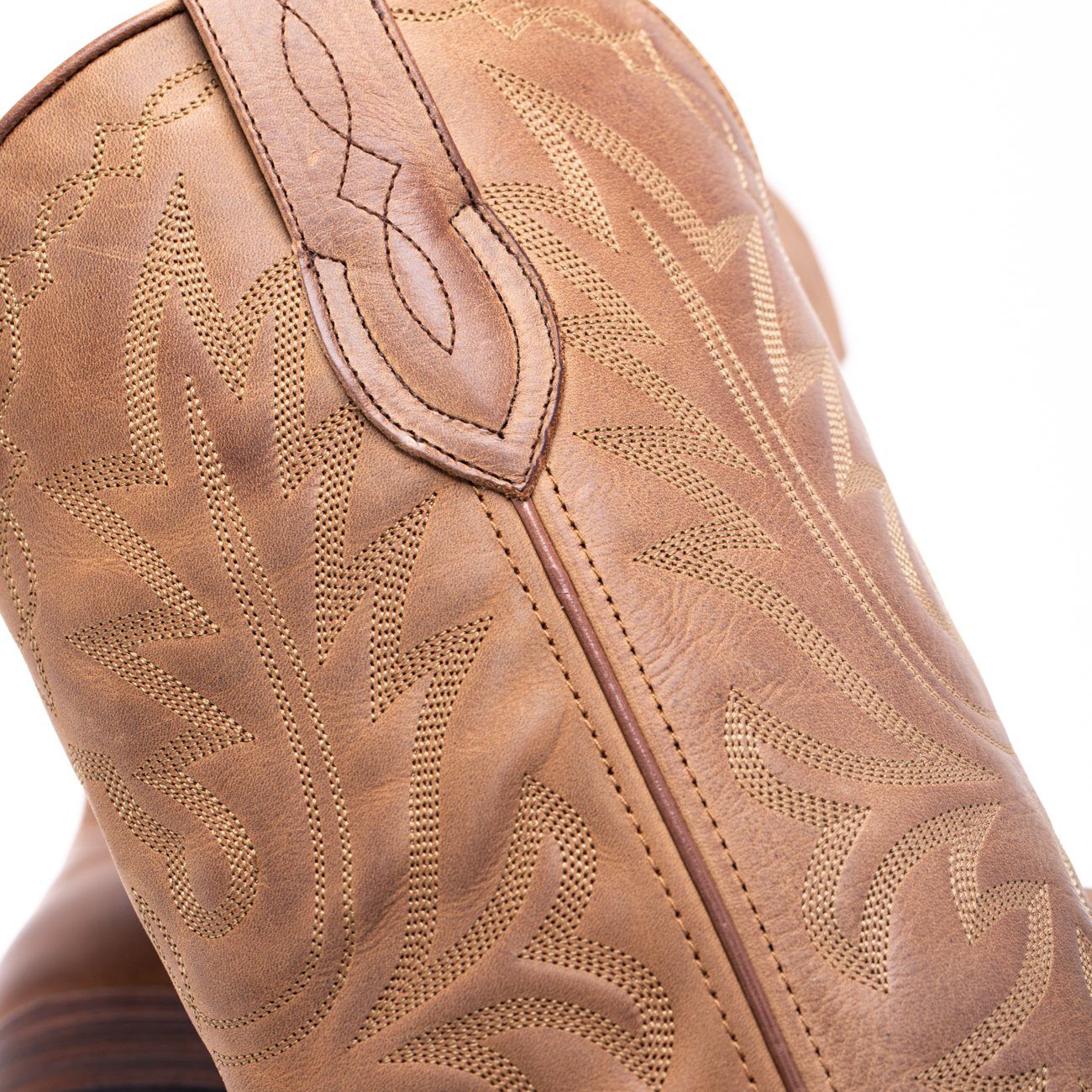 Mens Yoakum Tan Leather Western Boot - Ranch Road Boots™-Stitching Detail